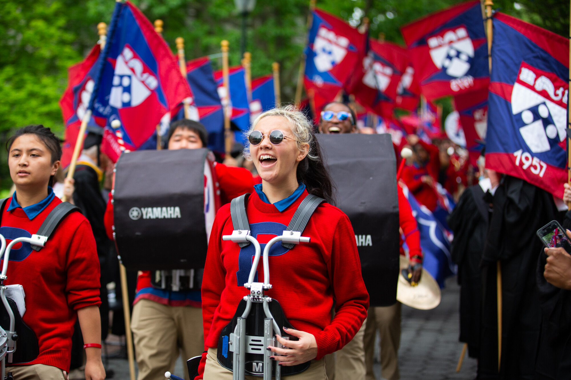 penn band on locust walk during commencement