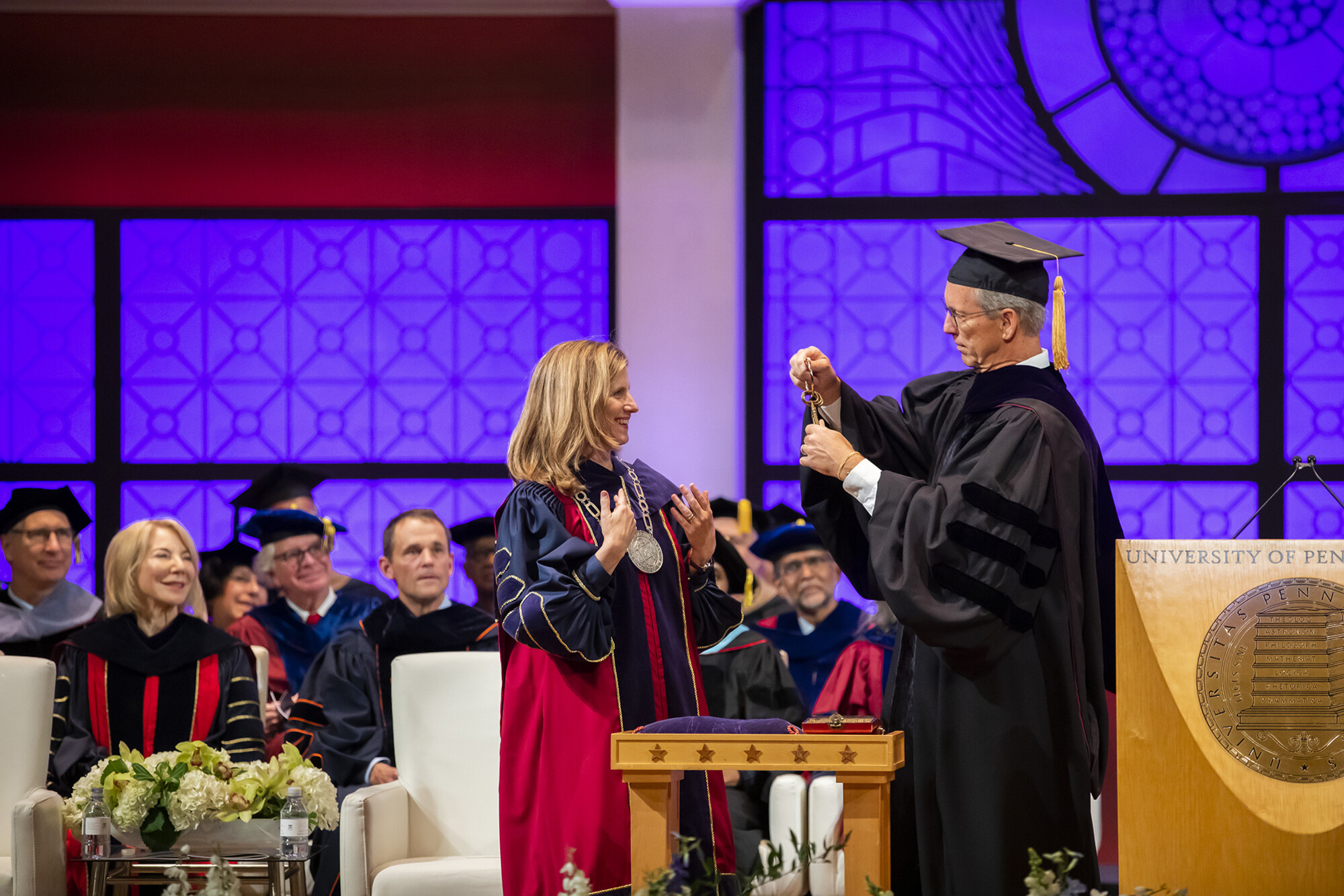 president magill receiving medallion at ceremony