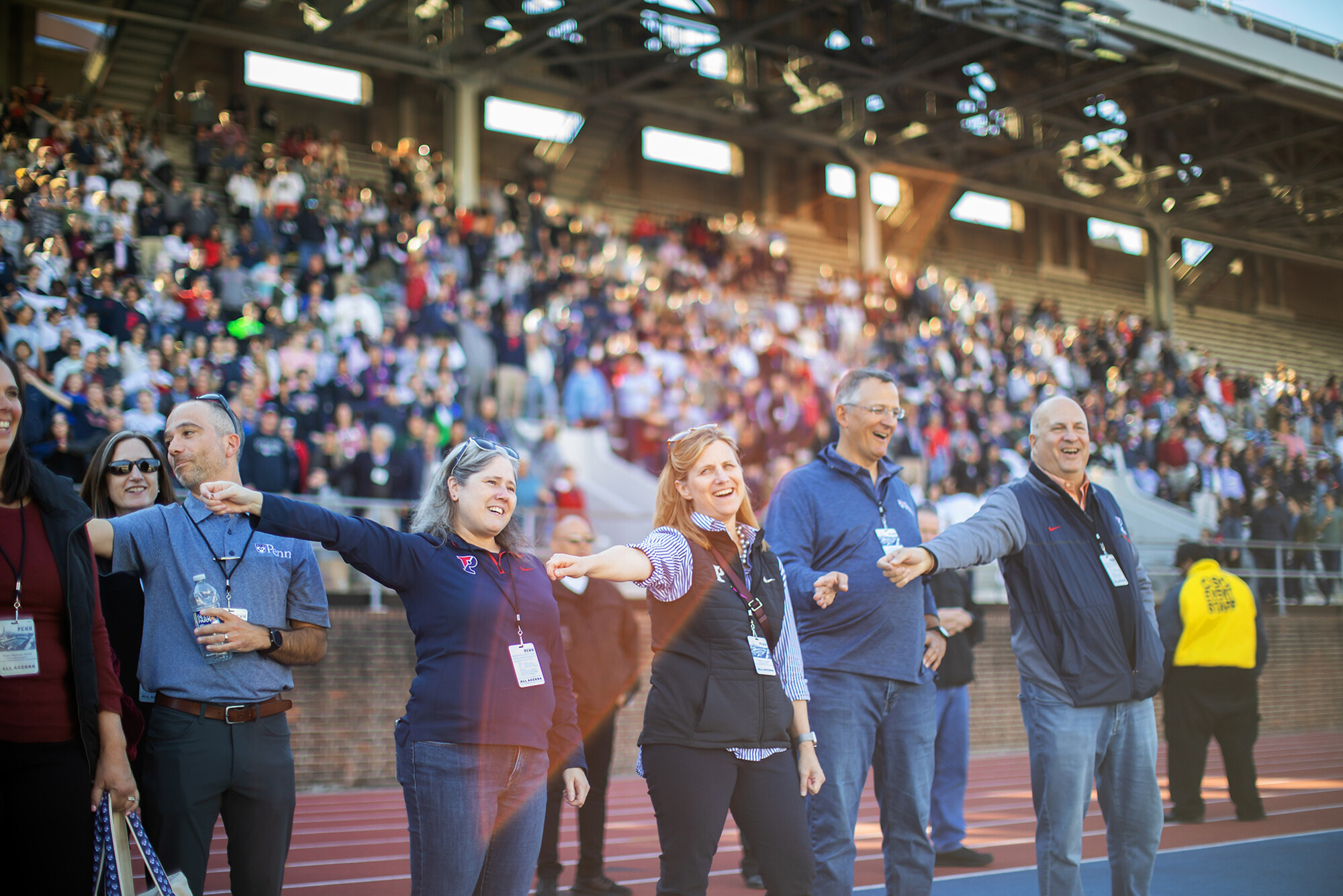 penn president liz magill with the red and blue song