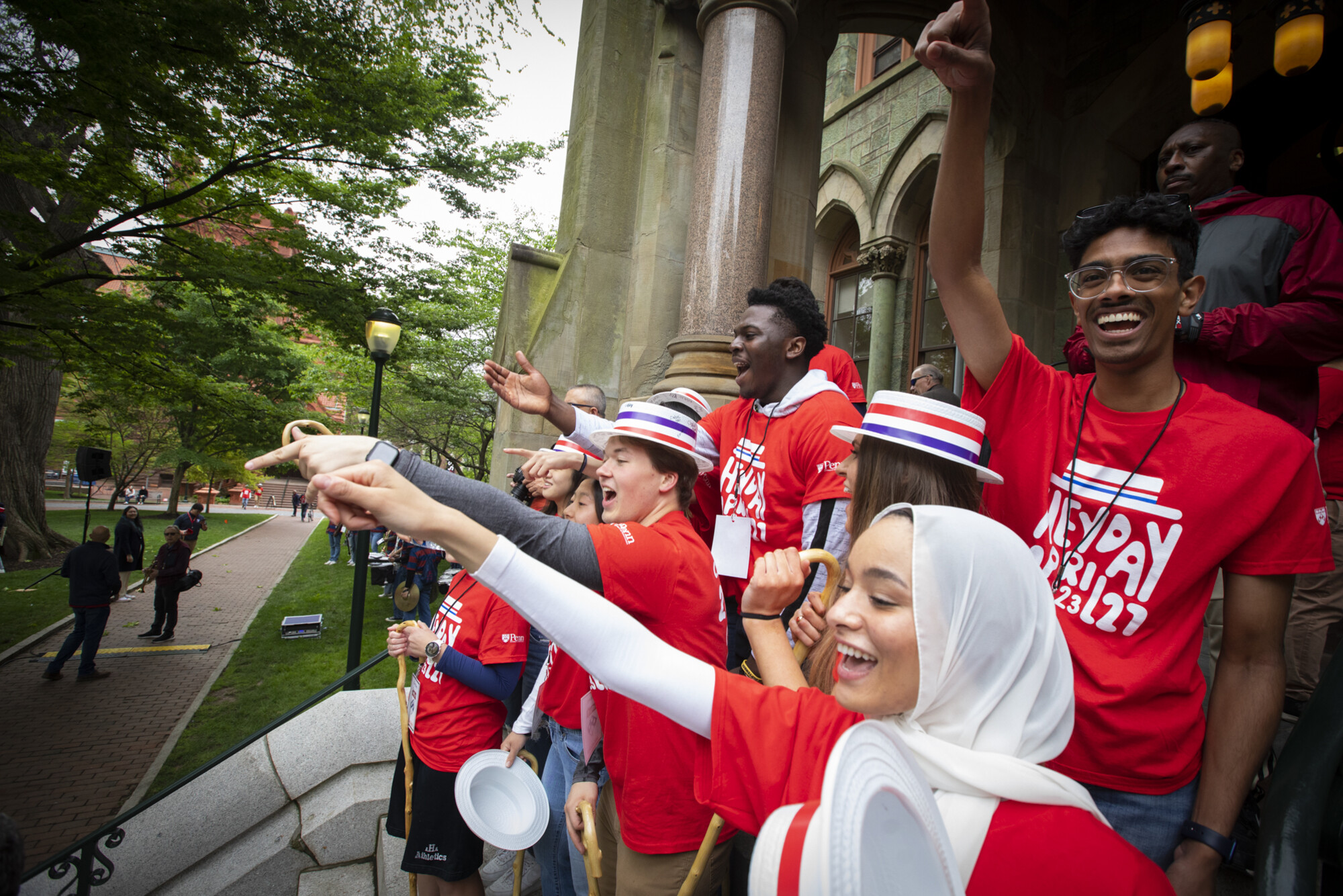 student leaders on steps of college hall