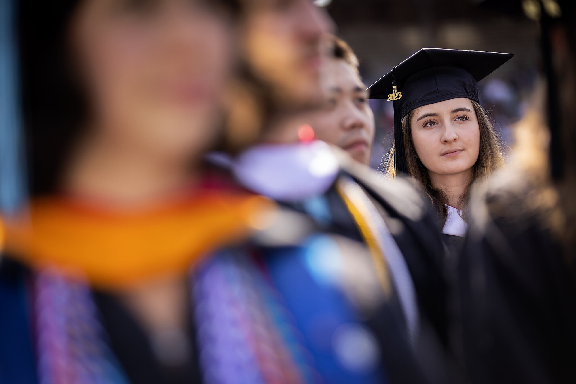 students listen to the speakers at penn commencement