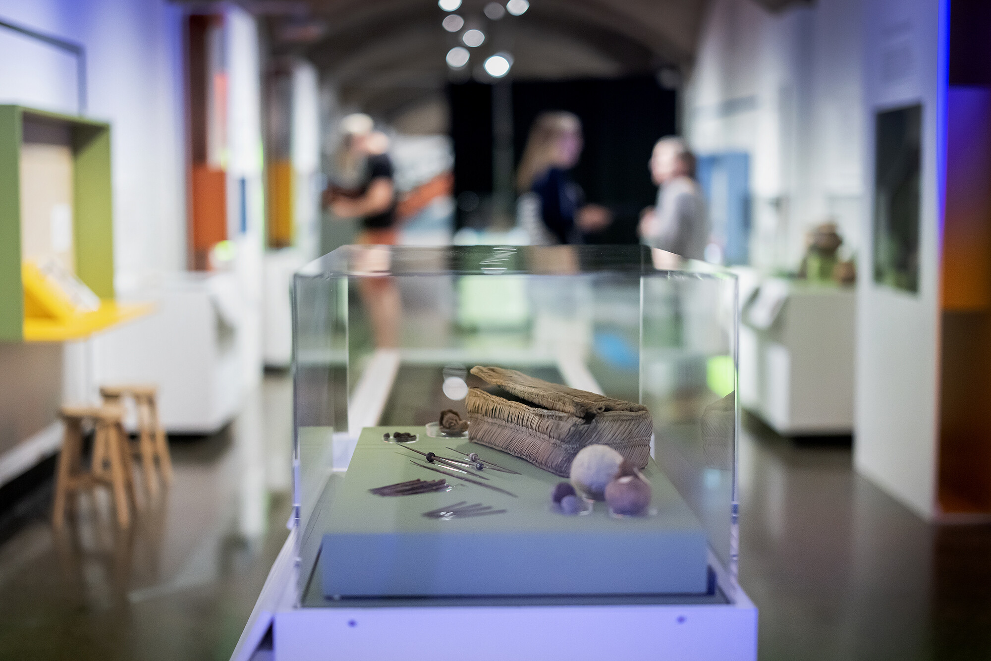 artifacts in a museum display case