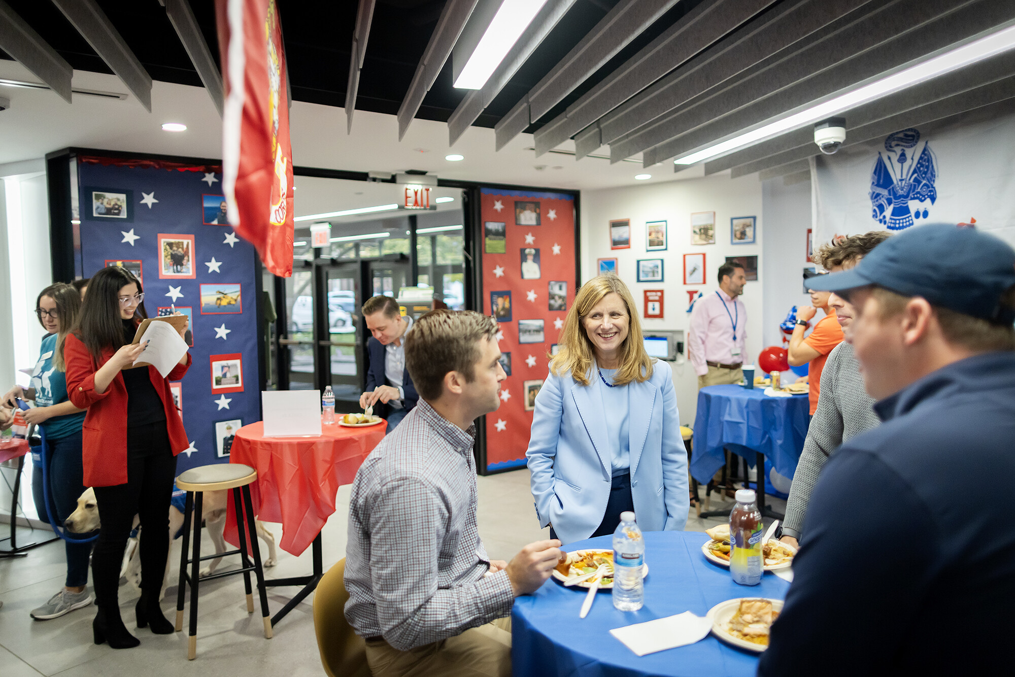 penn president liz magill visits during a veterans day lunch