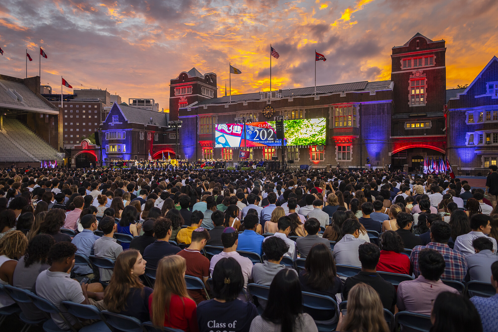 sunset at convocation on franklin field