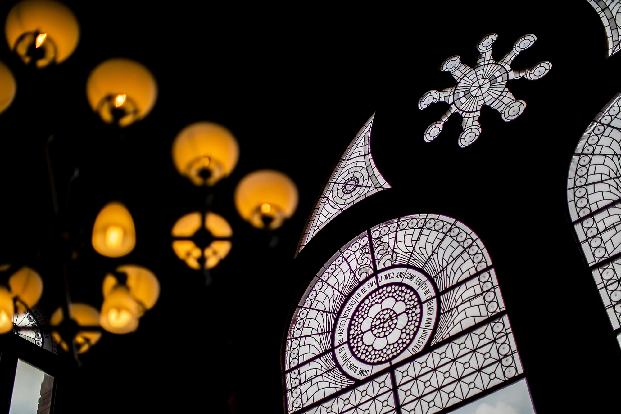 windows in stairwell of fisher fine arts