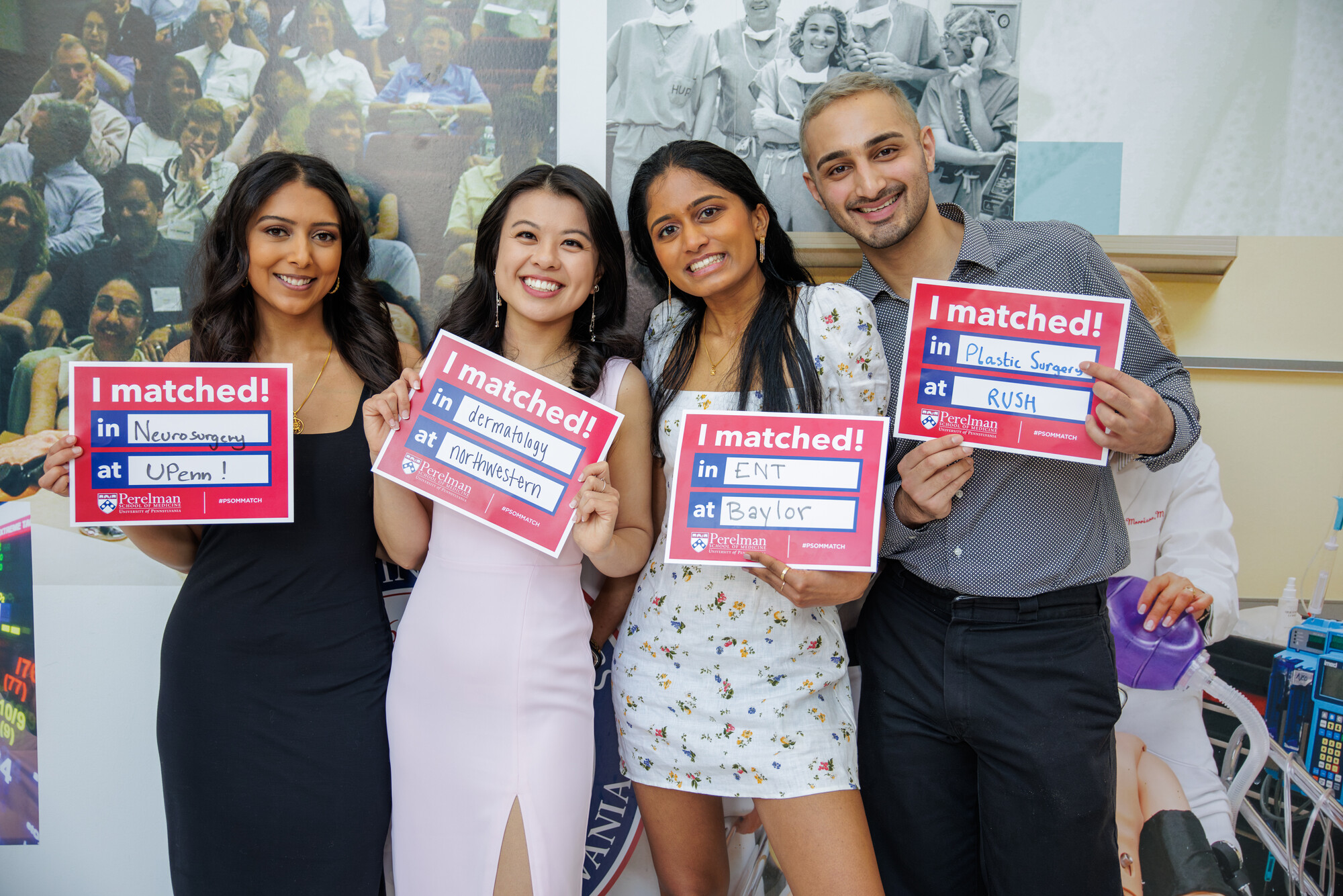 Four Penn med students holding I matched! signs on Match Day.