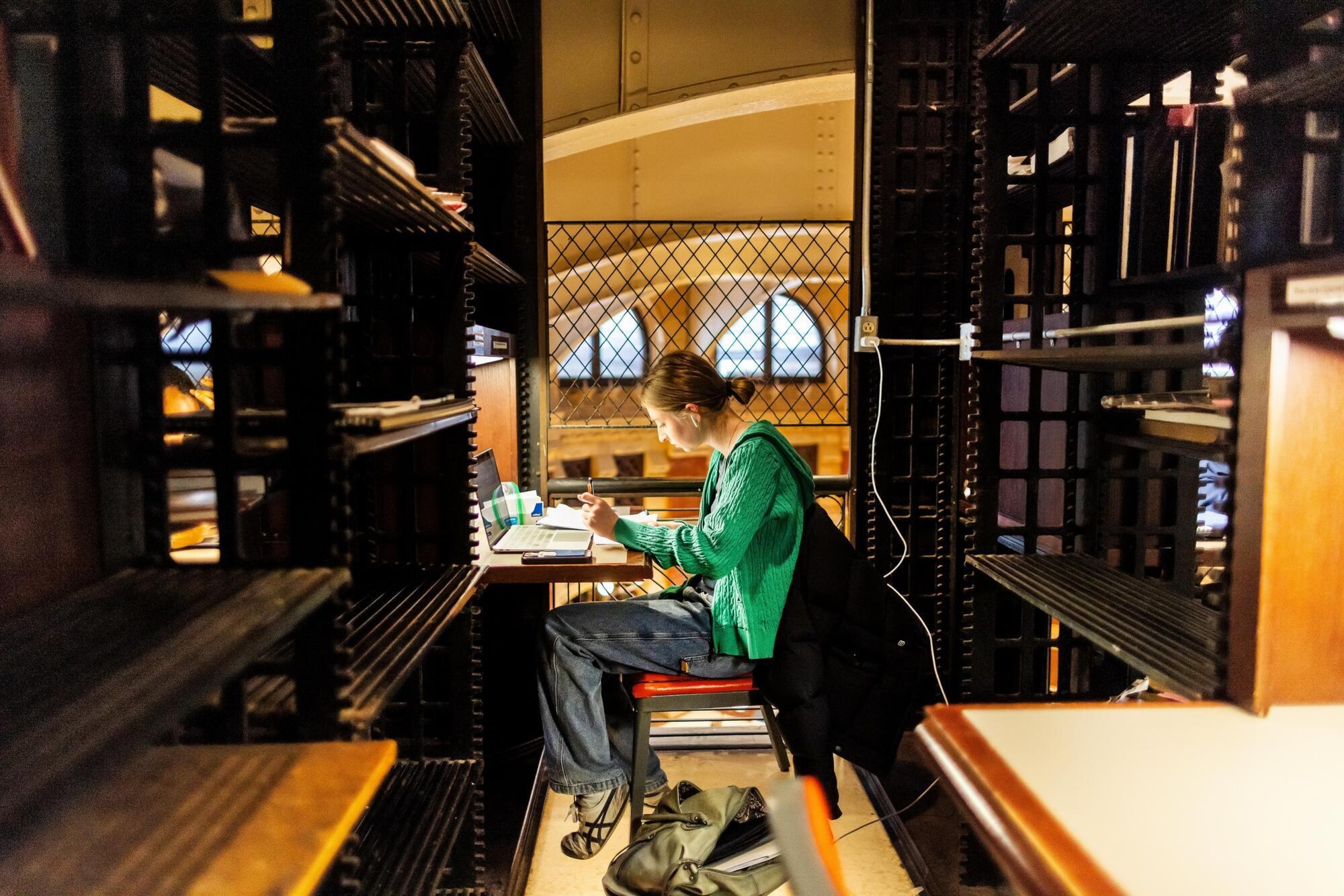 A student studying in the library.