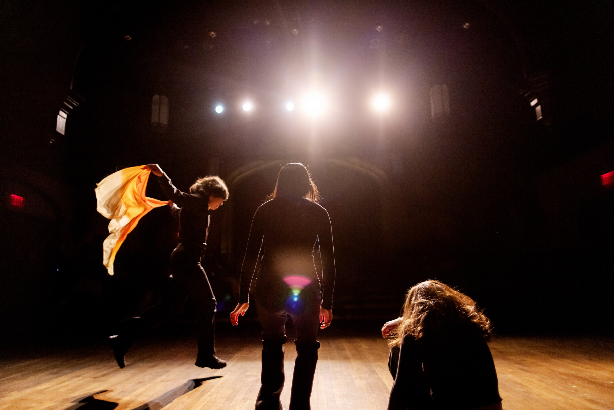 One Acts on stage, rehearsing