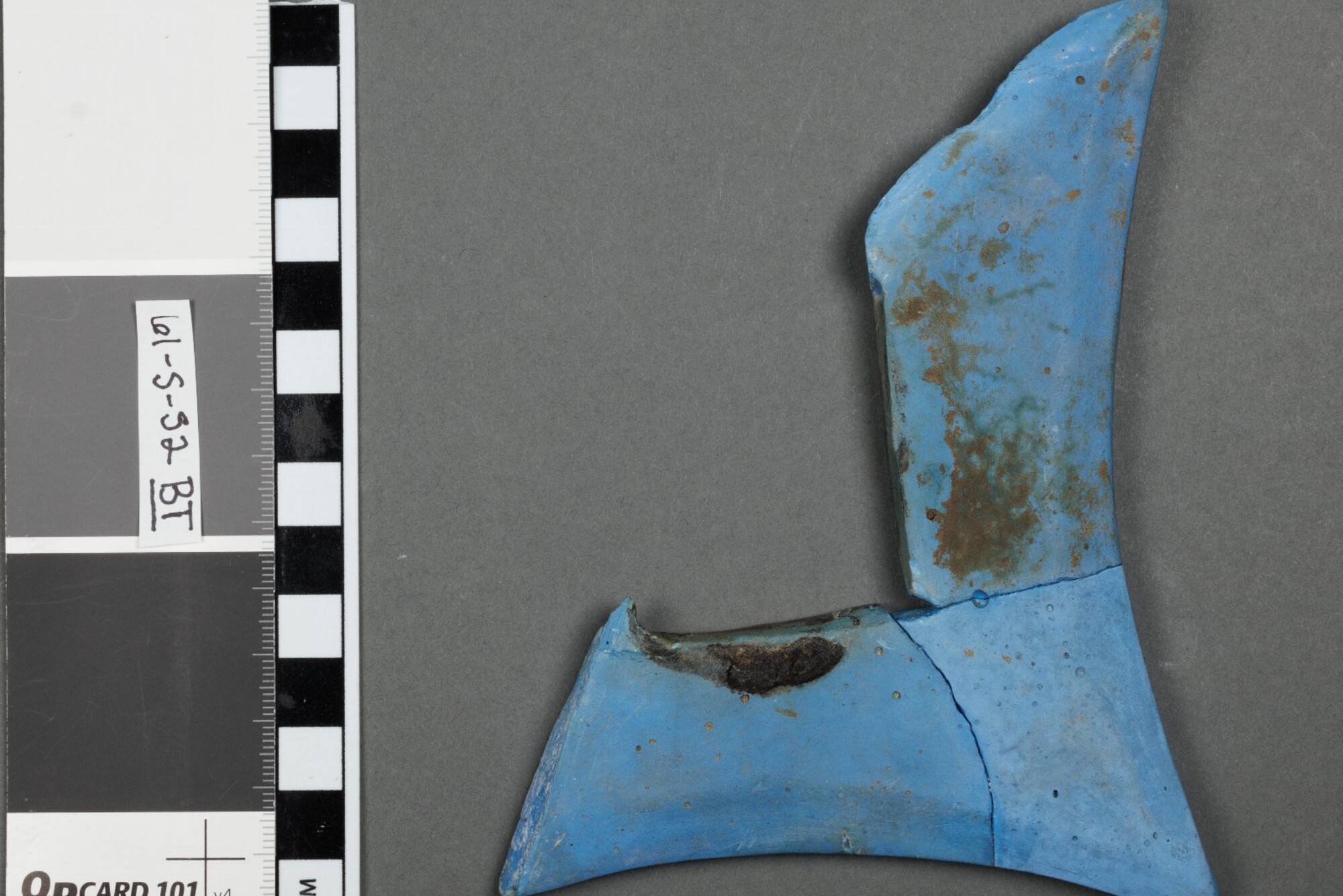 An example of Egyptian blue objects found at Hasanlu, now in the Penn Museum Near Eastern collections: a decorative wall tile or inlay (61-5-52).