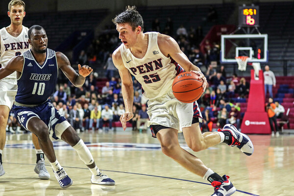 Brodeur drives to the basket against Rice