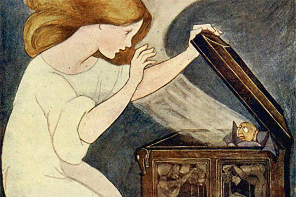 Early illustration of Medea opening box