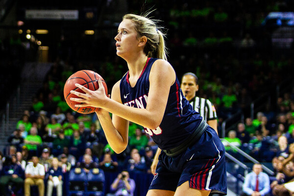 Senior guard Phoebe Sterba prepares to shoot a shot at Notre Dame.