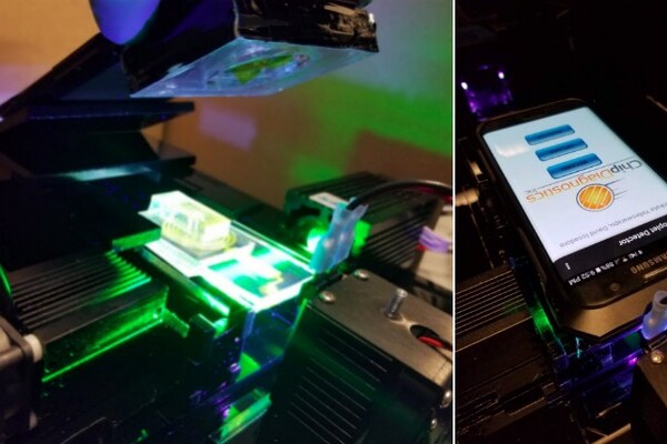 cell phone camera capturing an image at the Issadore Lab