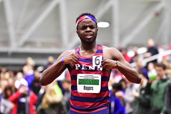 Sprinter Calvary Rogers celebrates after winning a race.