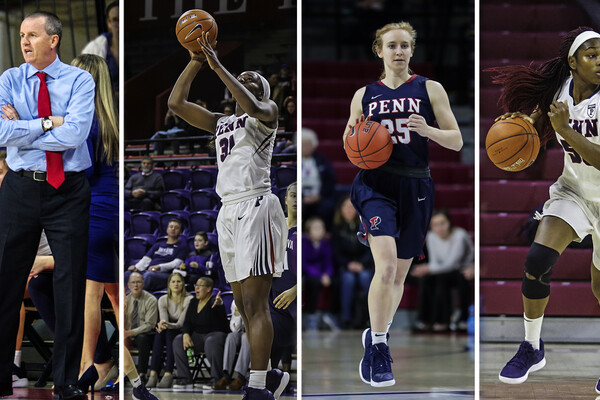 A composite of Coach McLaughlin, Eleah Parker, Ashley Russell, and Princess Aghayere. 