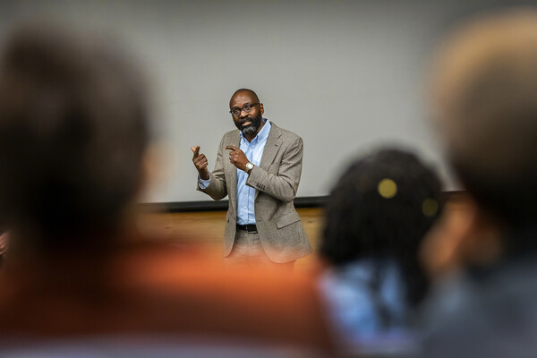 john jackson speaking at a film screening