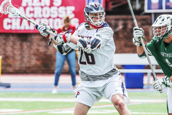 Sam Handley prepares to shoot a the ball in a game against Dartmouth.