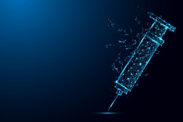 Ilustration of a hypodermic needle made up of data points.