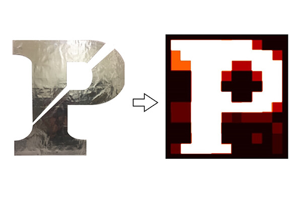 Two versions of the letter P from the Penn logo, an example of the new microwave imaging chip's ability.