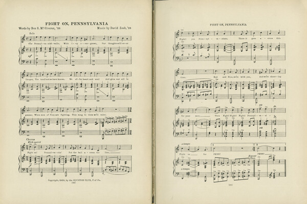 Two pages of sheet music for the song Fight On Pennsylvania.