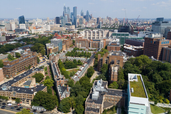 a view of penn's campus looking east from above 38th st