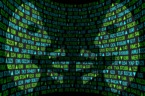stock market number display with two shapes highlighted against the backdrop representing two talking heads