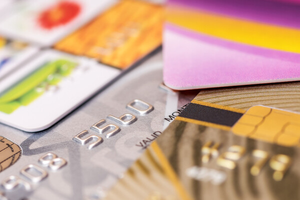 Closeup of a stack of credit cards