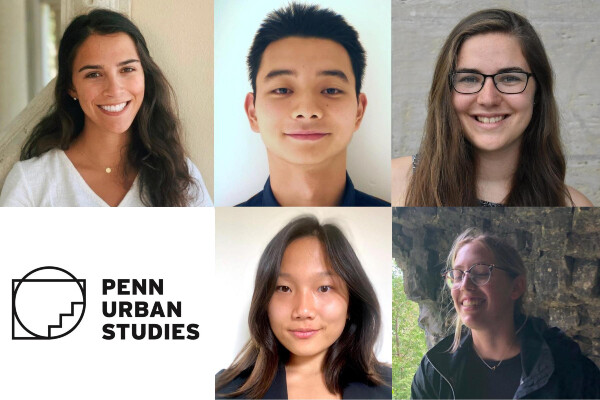 compiled head shots of five gordon fellows, from top left clockwise Carson Eckhard, Nick Zhu, Sarah Jones, Melina Lawrence, and Anna Duan