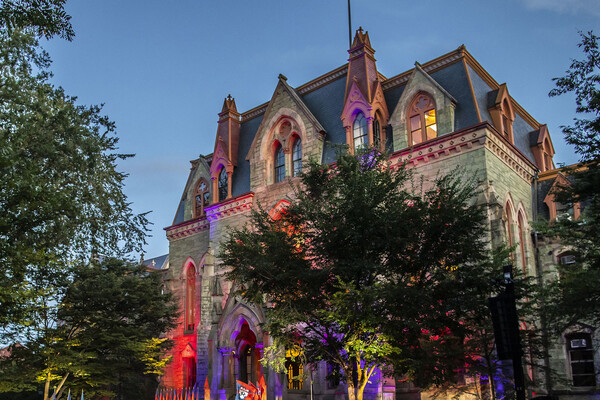 college hall with lights