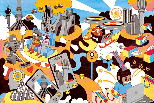 Illustration of a future world cartoon.