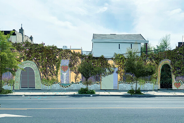 Painted facade of One Art building in daylight in West Philadelphia