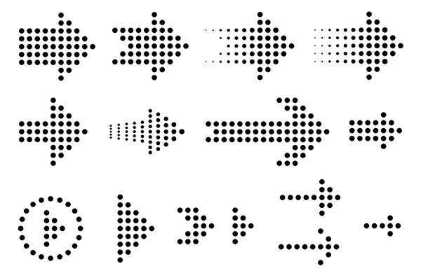 Eight computer-generated arrows all pointing in one direction.