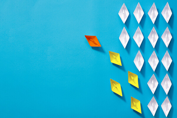 shapes indicating more colorful options taking a different path, diversity in leadership.