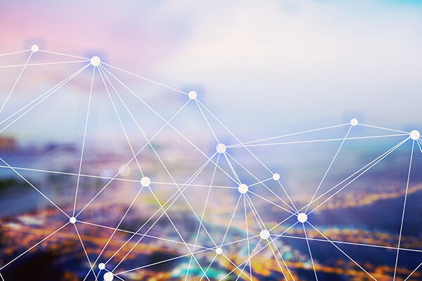 Abstract image conveying lines of communication across a global landscape.