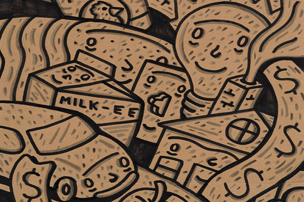 Illustration depicting basic needs like food, shelter, transportation, and dollar signs.