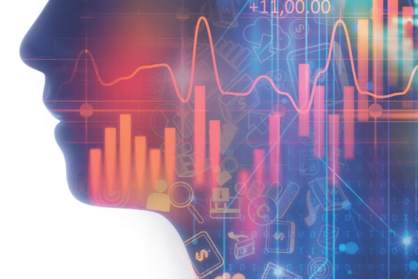 graphic profile of a human overlaid with images of the modern tech world