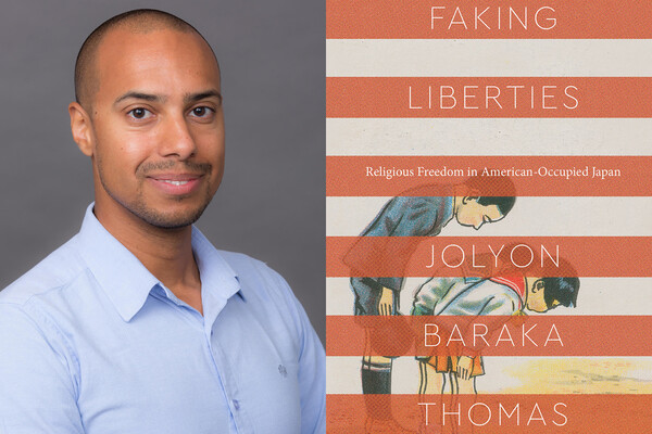 Researcher Jolyon Thomas on left book jacket on right