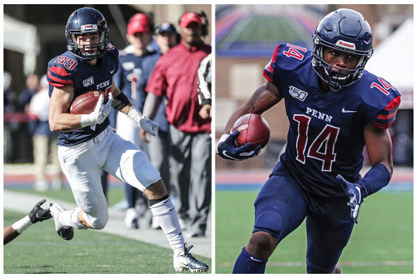 Ryan Cragun, left, and Rory Starkey, Jr., right, both wide receivers on the Penn football team, carry the ball during a game.