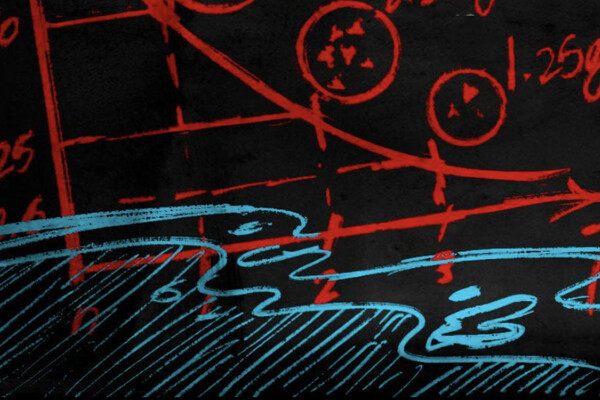 Hand-drawn images of charts and graphs and waves, measuring global rise in temperatures and sea levels.