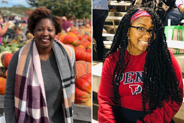 Side-by-side portraits of two smiling women