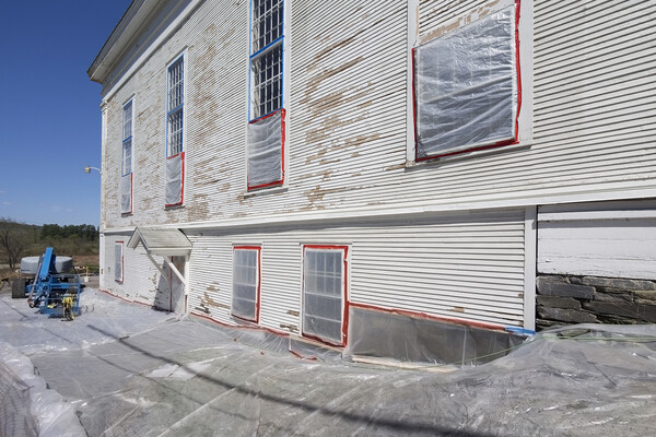 Lead paint removal process on a house.