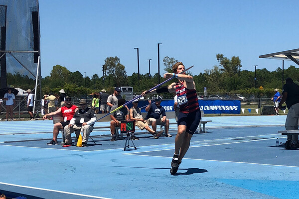 Marc Minichello prepares to throw the javelin during a meet.