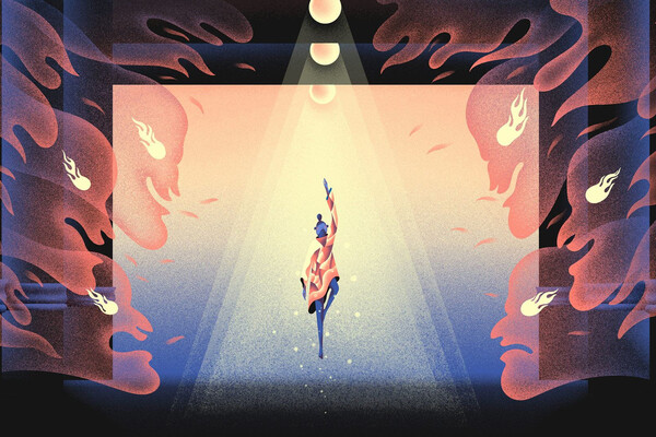 Fantasy drawing of a human overcoming inner demons.