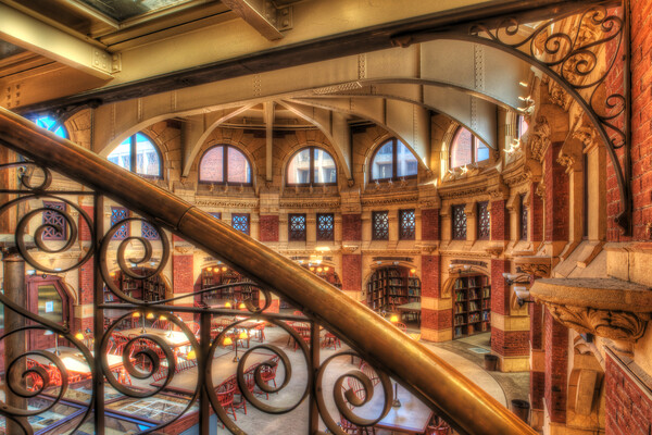 Interior of a reading room in the Fisher Fine Arts Library.