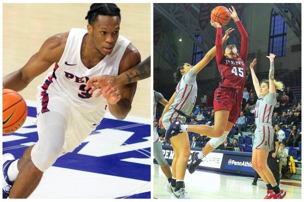At left, Jordan Dingle drives to the basket against Temple, at right Kayla Padilla goes up for the shot against Temple.