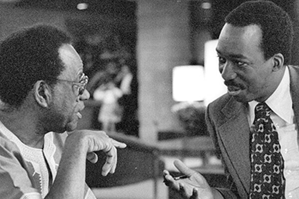 James Spady (right) and South African writer Es'kia Mphahlele.