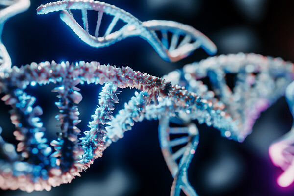 Microscopic view of DNA strands.
