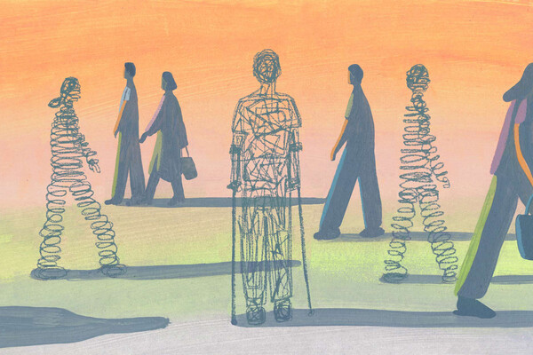 Illustration of several people with varying fullness of body sketching.
