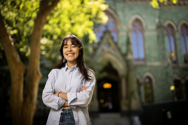 Catherine Sorrentino in front of College Hall