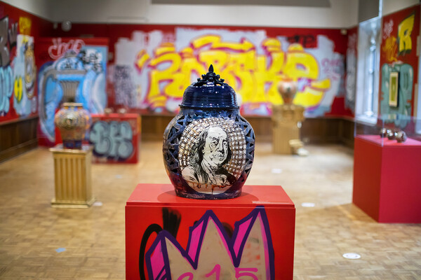 The artwork “Bridges” by Robert Lugo in the Arthur Ross Gallery.